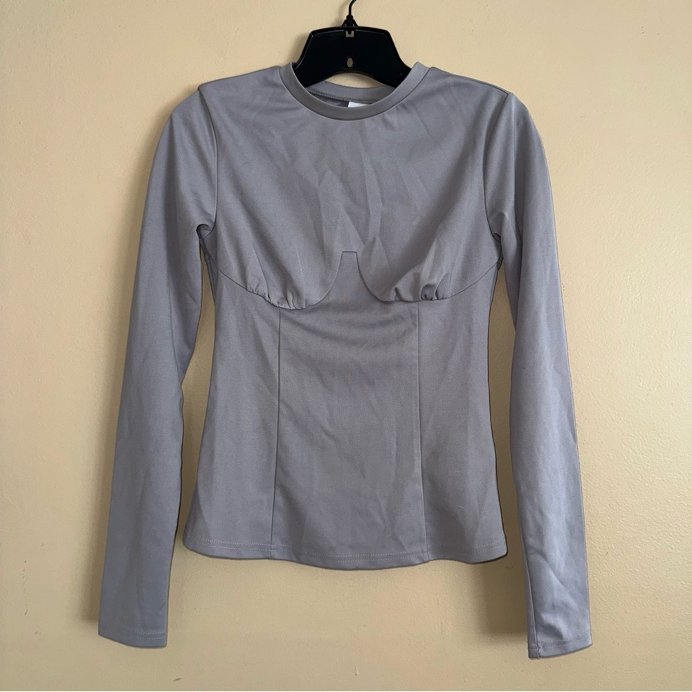 Lost Ink Gray Corset Outlined Long Sleeve Top Size US XS NWT!